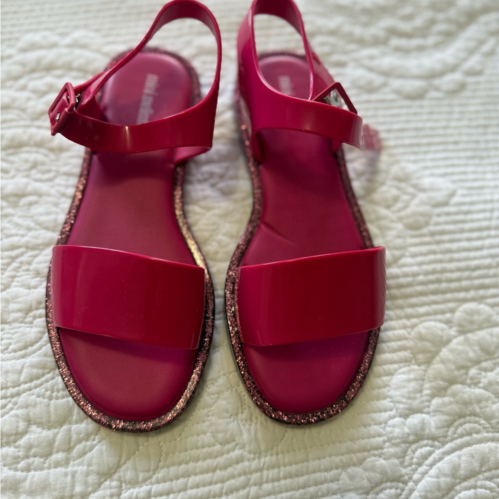 Mini Melissa Girls' Hot Pink Glitter-Trim Sandals